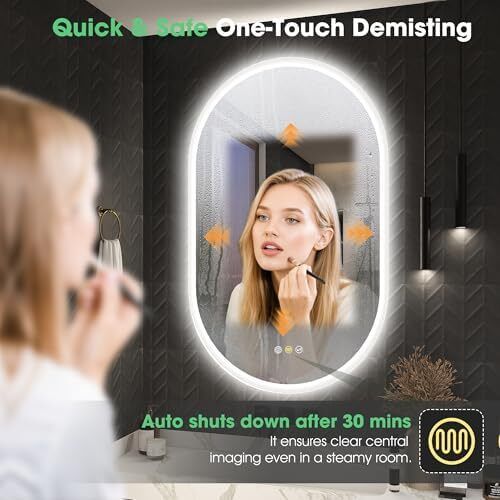 Oval Bluetooth Bathroom Mirror with LED Lights 600x1000mm, Anti-Fog, LED Bathroom Mirror with Memory, 3000K-6500K, Dimmable, HD Tempered Glass, IP44 Waterproof, Horizontal or Vertical