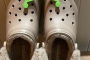 Crocs Lined Fuzz faux fur Strap Clog beige new