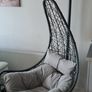 egg chair, original outdoor grey cushion. Including extra cushions & throw. Used indoors. Will include large and small cushion and fake throw Image 4