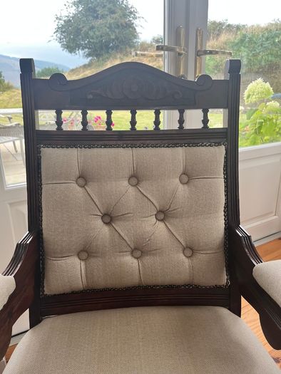 Vintage Solid Wood Upholstered Armchairs