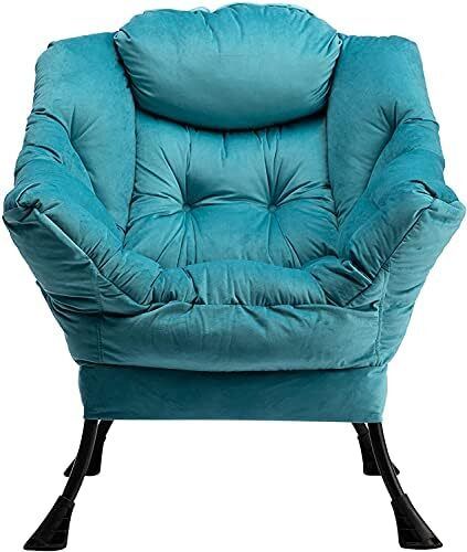 Armchair Velvet Comfy Chair for Living Room Bedroom Reading Chair Accent Chairs Relax Arm Chairs with Steel Frame, Lake Blue