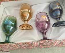 Vtg Set Of 4 ART DECOR Italian Colored Handblown W/24k Gold Rims Boxed.