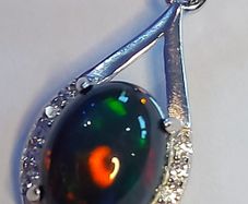 Ethiopian Black Opal 1.65 ct, S925 Silver Pendant rhodium plated