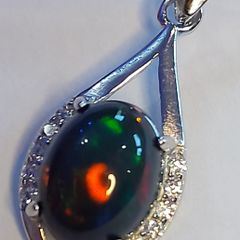 Ethiopian Black Opal 1.65 ct, S925 Silver Pendant rhodium plated