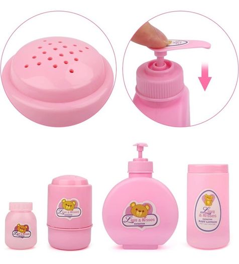 Role play games 40 Piece Bag with Baby Feeding Accessories, Clothes, Doll Bear, Bath, Soother Dummy and Much More-Nurturing Pretend Toy for Kids, 23 x 15 x 18 Centimeters (FREE POSTAGE)