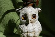 Antique German Dresden Sitzendorf Porcelain Novelty Owl Oil Lamp