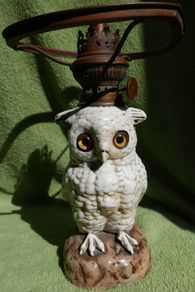 Antique German Dresden Sitzendorf Porcelain Novelty Owl Oil Lamp