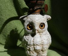Antique German Dresden Sitzendorf Porcelain Novelty Owl Oil Lamp