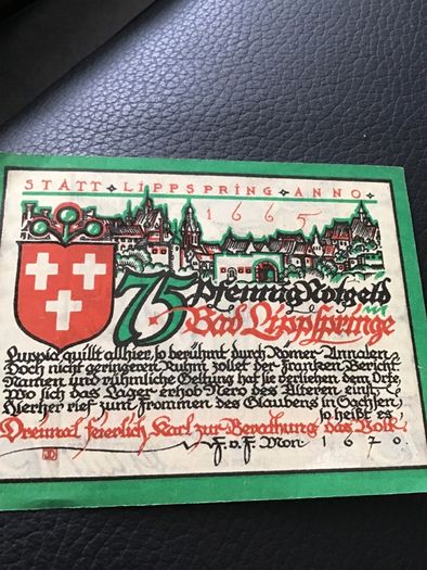Rare 1921 German Notgeld 25 Pfennig -Stadt Lippspringe