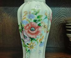 Vintage Style Floral Vase with Gold Trim Cottage Garden Decor