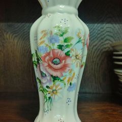 Vintage Style Floral Vase with Gold Trim Cottage Garden Decor