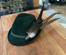 Green hat with feathers