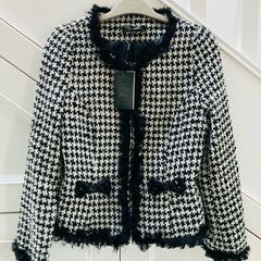 Black White Tweed Short Women's Jacket NWT