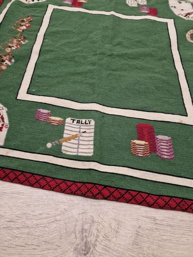 Vintage Needlepoint Poker / Card Game Table Cover | Green Casino Style Playing Card Mat
