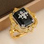 Art Deco Style Star Starburst Ebony Gold Tone Ring Image 5