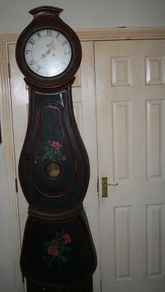 Antique 18th Century Swedish Rosemal Grandmother Clock (height 86") (works well and keeps time)