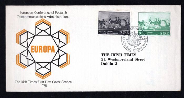 1975 Ireland Europa Paintings Commemorative Stamp Illustrated The Irish Times Addressed First Day Cover (FDC)
