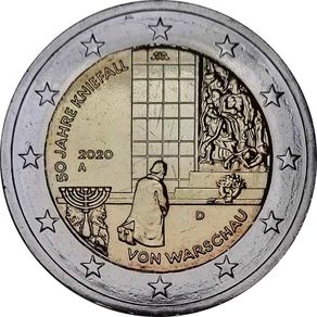Germany 2 Euro Commemorative Coin 2020 - Kneeling to Warsaw. All 5 mints available (ADFGJ). Uncirculated.