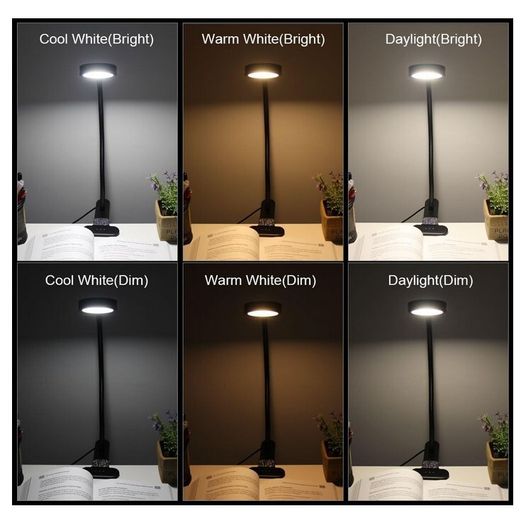 EYOCEAN Clip on Light Reading Lights, Desk Lamps, Eye Protection Kids Desk Lamp with Strong Clamp, Flexible Night Light 3 Modes 9 Dimming Levels