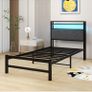3ft Single Size Bed Frame with LED Lights Storage Upholstered Headboard and Charging Station Image 4
