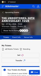 2 x The Undertones Standing Tickets - 3Olympia Theatre - 7 Nov 2026