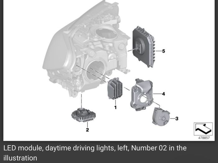 Original BMW LED module, daytime running lights, left (63117214939)