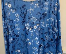 Blue Floral Print Long Sleeve T-Shirt Top BNWOT Size Large UK 12-14