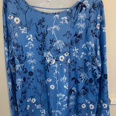 Blue Floral Print Long Sleeve T-Shirt Top BNWOT Size Large UK 12-14