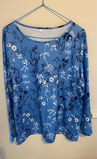 Blue Floral Print Long Sleeve T-Shirt Top BNWOT Size Large UK 12-14