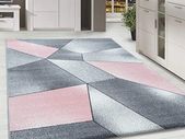 Short Pile Rug Abstract Geometric Design Living Room 8 mm Pile Height Soft Rectangular Runner Pink Size: 200 x 290 cm