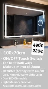 LED Bathroom Mirror Makeup Zoom Antifog Demister
