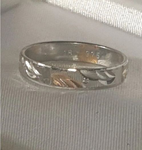 Vintage Silver Wedding Band with 18k Accents