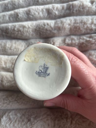 Vintage Belleek Ireland Georgian Shell Porcelain Vase (Gold Trim & Pink Accents) 1990s