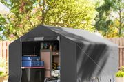 Portable garden shed, bike tent, roll-up zip door, metal frame, versatile storage, Dark gray