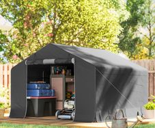 Portable garden shed, bike tent, roll-up zip door, metal frame, versatile storage, Dark gray