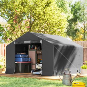 Portable garden shed, bike tent, roll-up zip door, metal frame, versatile storage, Dark gray