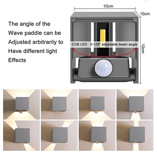 Designer 4 pack LED Outdoor Wall Lights, LEDMO, Motion Sensor,  Led IP65 Waterproof outdoor wall light with adjustable beam 6000K - Light Grey