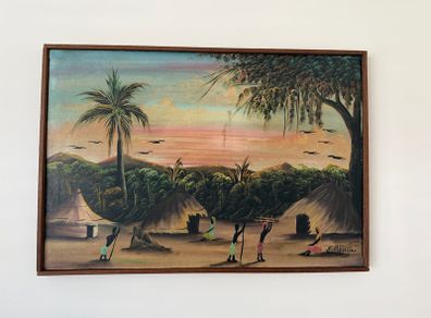 Framed Signed Oil Painting by E Mbuya