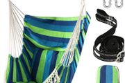 NEW SALE | Hammock Chair Hanging Swing 2 Seat Cushions Included,Strong Webbing Straps and Hooks for Easy Hanging Soft Cotton Weave Hanging Chair Side Pocket Large Tassel Chair Set Comfort Indoor Outdoor