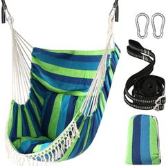 NEW SALE | Hammock Chair Hanging Swing 2 Seat Cushions Included,Strong Webbing Straps and Hooks for Easy Hanging Soft Cotton Weave Hanging Chair Side Pocket Large Tassel Chair Set Comfort Indoor Outdoor