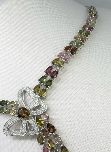 Silver Multi Tourmaline & Zircon Butterfly Lariat