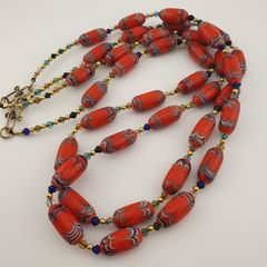 Antique Venetian Style Orange Trade Beads Necklace