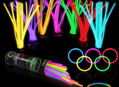 100 Glow Sticks Bulk Party Supplies Glow in The Dark Fun Party Pack with 8" Glowsticks and Connectors for Bracelets and Necklaces for Kids and Adults (FREE POSTAGE)