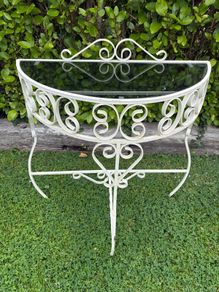 Vintage Kitsch demilune wrought iron table c1950 (2)