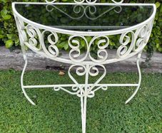Vintage Kitsch demilune wrought iron table c1950 (2)