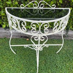 Vintage Kitsch demilune wrought iron table c1950 (2)