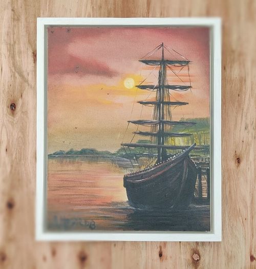 Mixed Media, Painting On Canvas -Tall ship at Cobh