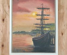 Mixed Media, Painting On Canvas -Tall ship at Cobh