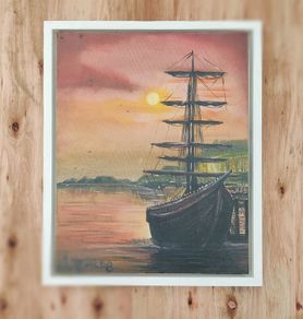 Mixed Media, Painting On Canvas -Tall ship at Cobh