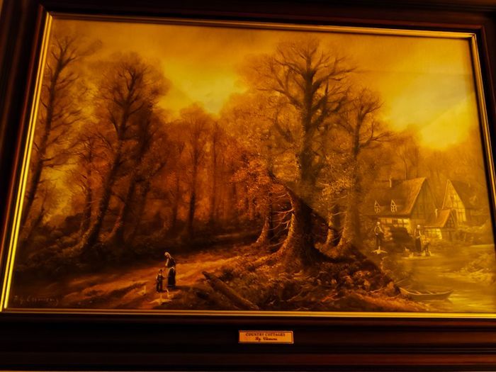Framed print of oil painting COUNTRY COTTAGES By Clemens